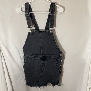 Free People Black Faded Denim Bib Dress